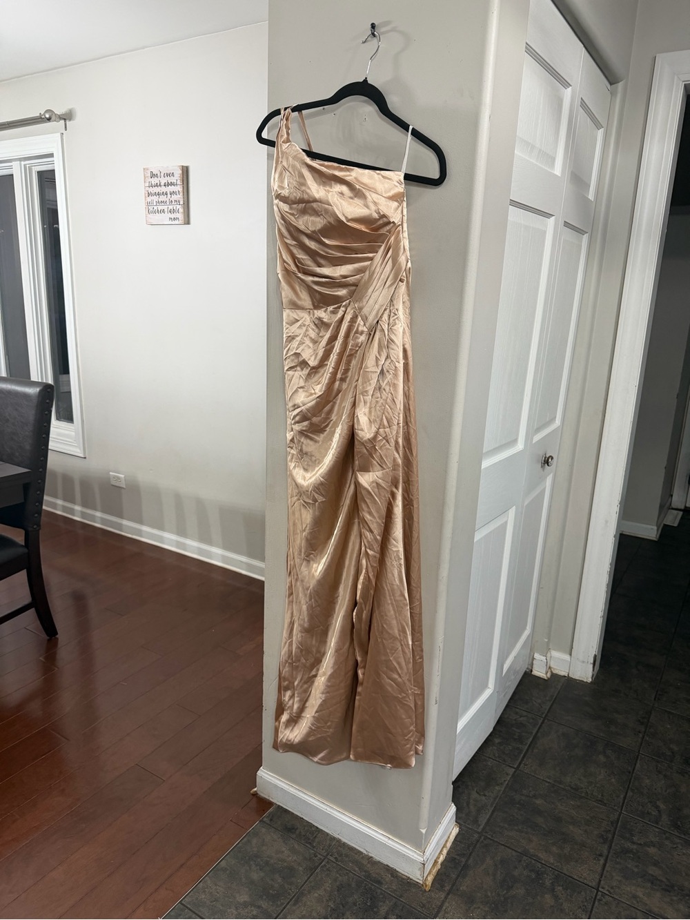 Satin Champagne One-Shoulder Evening Gown